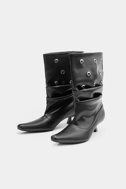 Studded Faux Leather Pointed Mid Calf Boots sold by Micas