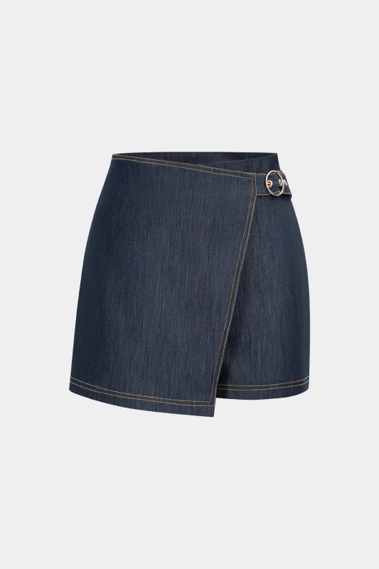 Denim Belted Asymmetrical Skirt sold by Micas