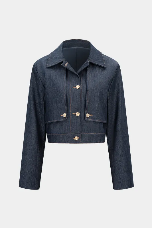 Denim Lapel Button Jacket sold by Micas