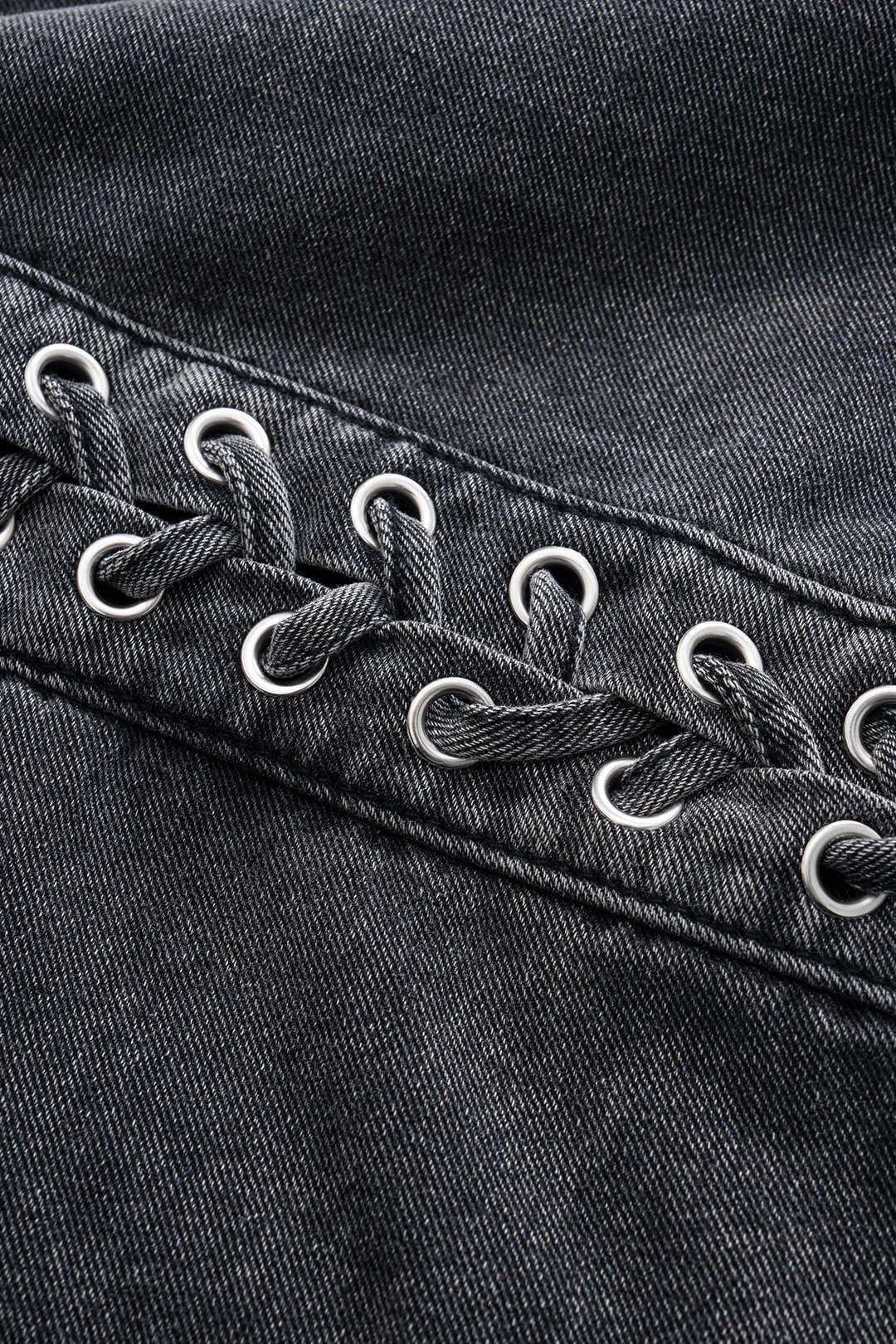 Denim Washed Lace-Up Wide Leg Jeans sold by Micas product image thumbnail 3