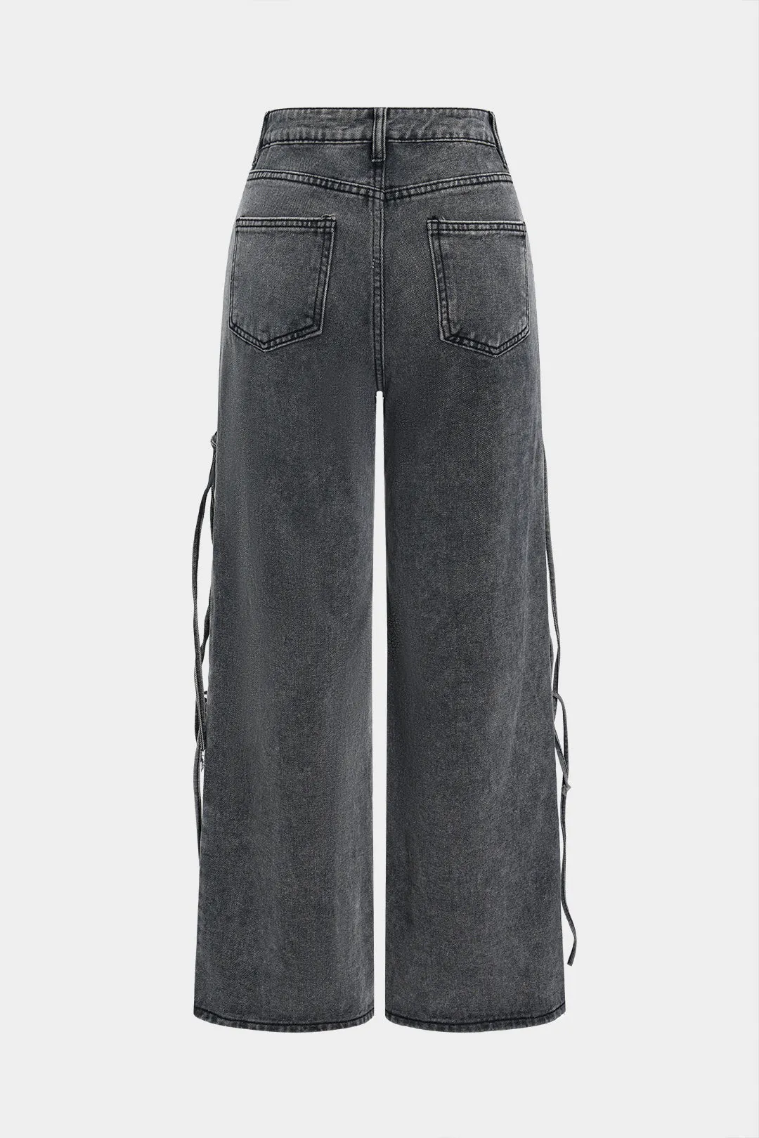 Denim Washed Lace-Up Wide Leg Jeans sold by Micas product image thumbnail 2