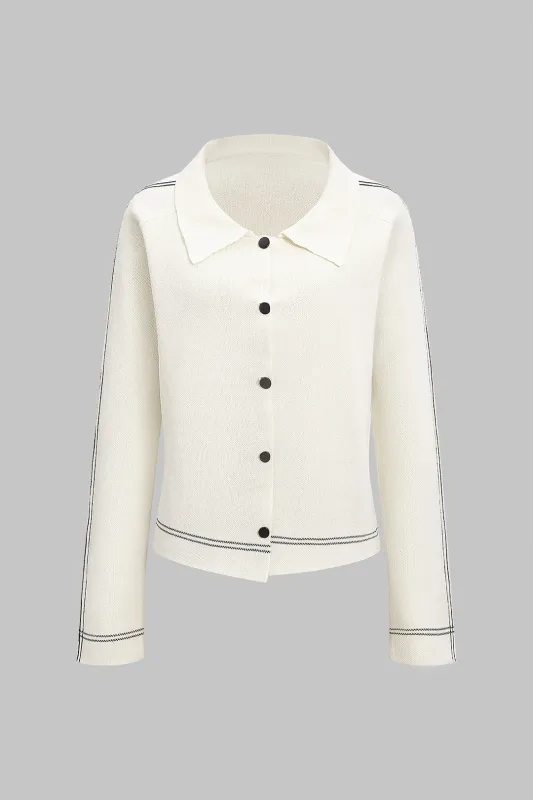 Knit Contrast Binding Long-Sleeve Top sold by Micas