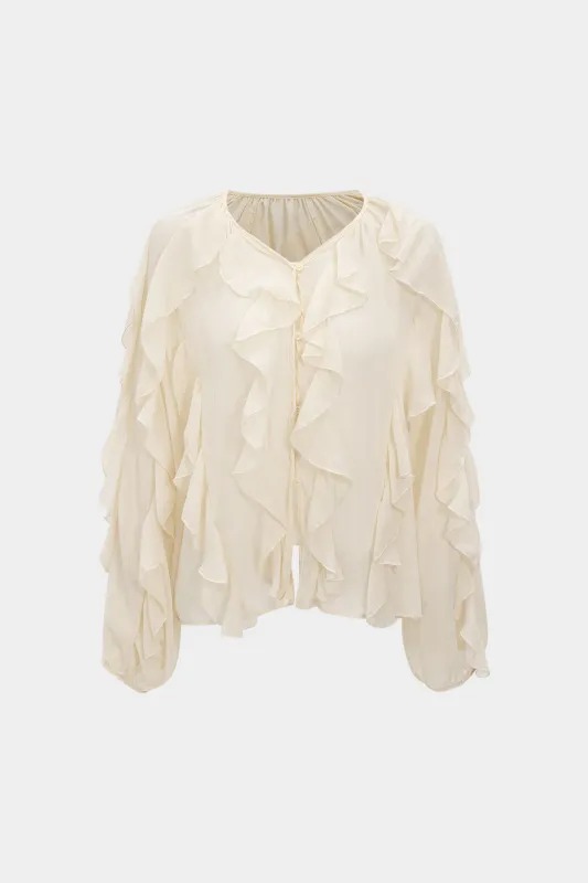 Chiffon Ruffle Long-Sleeve Shirt sold by Micas