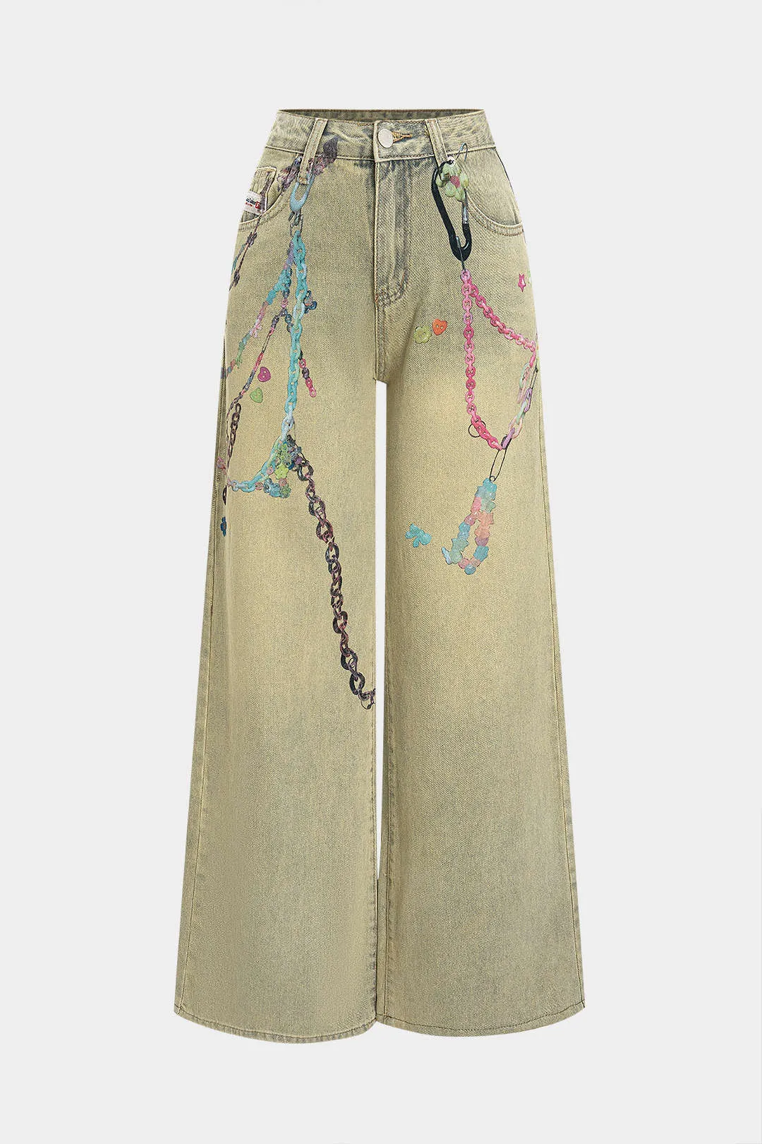 Denim Illusion Chain Pattern Straight Leg Jeans sold by Micas