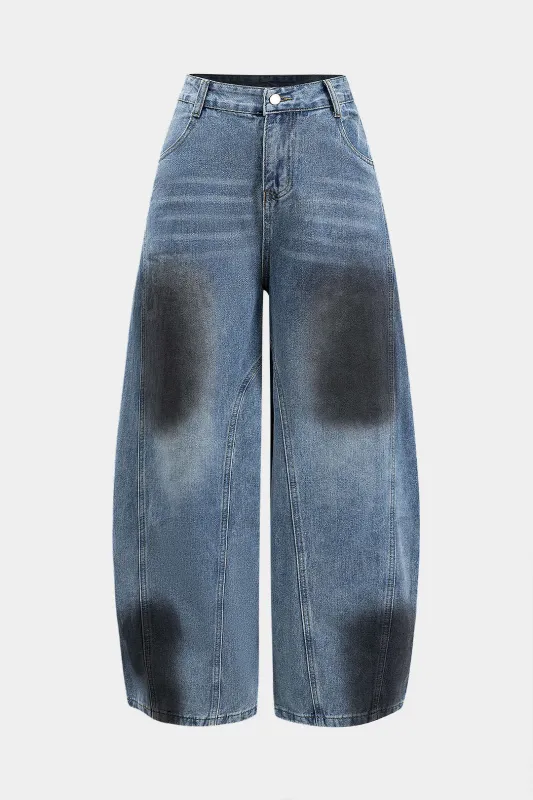 Denim Watercolor Tie Dye Print Wide Leg Jeans sold by Micas