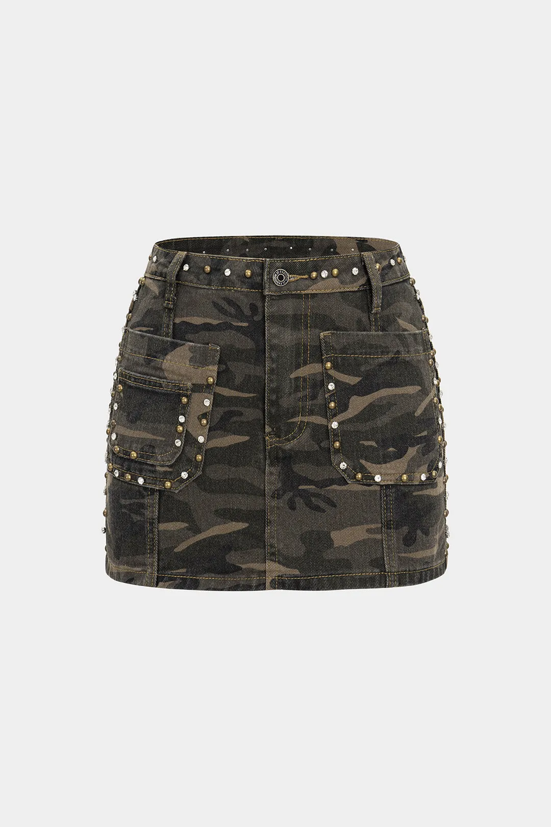 Camo Print Rhinestone Trim Skirt sold by Micas