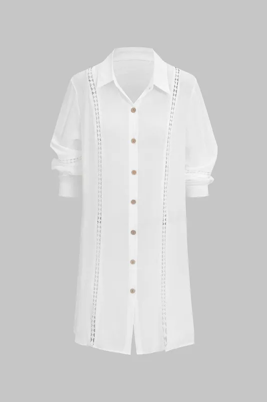 Solid Button Hollow Out Long-Sleeve Shirt sold by Micas