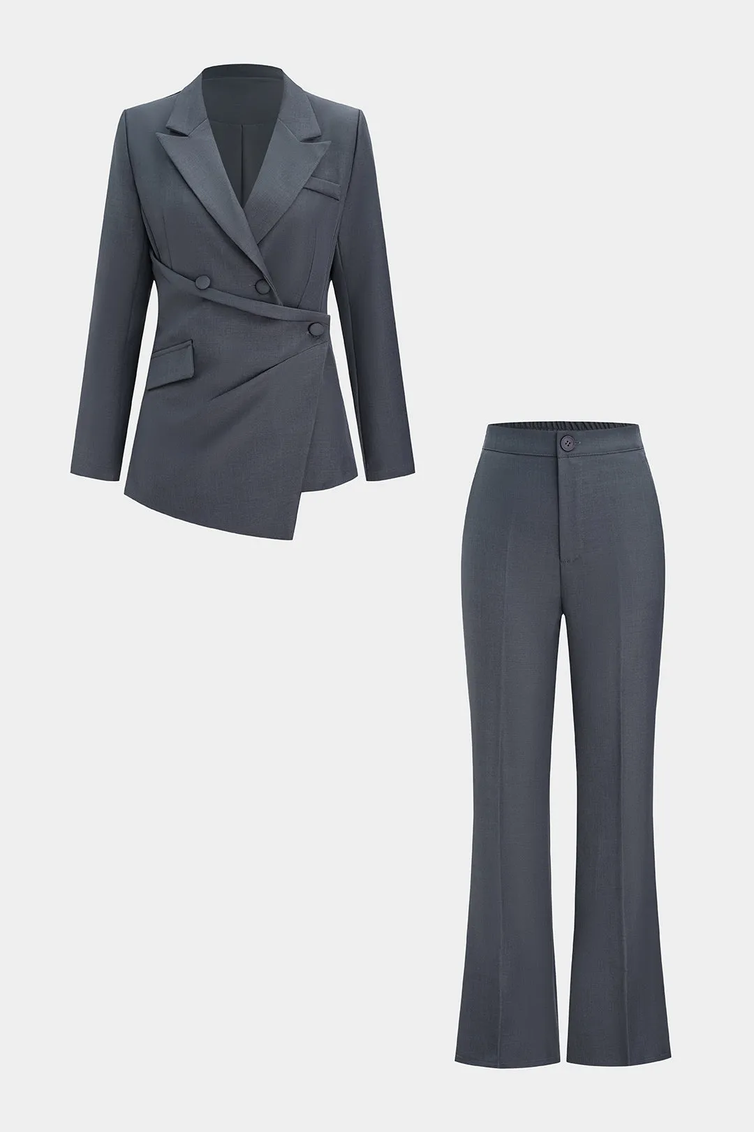Notched Lapel Asymmetrical Hem Blazer And Solid Pants Set sold by Micas