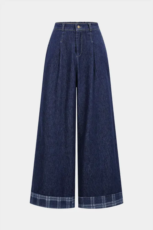 Denim Plaid Print Straight Leg Jeans sold by Micas