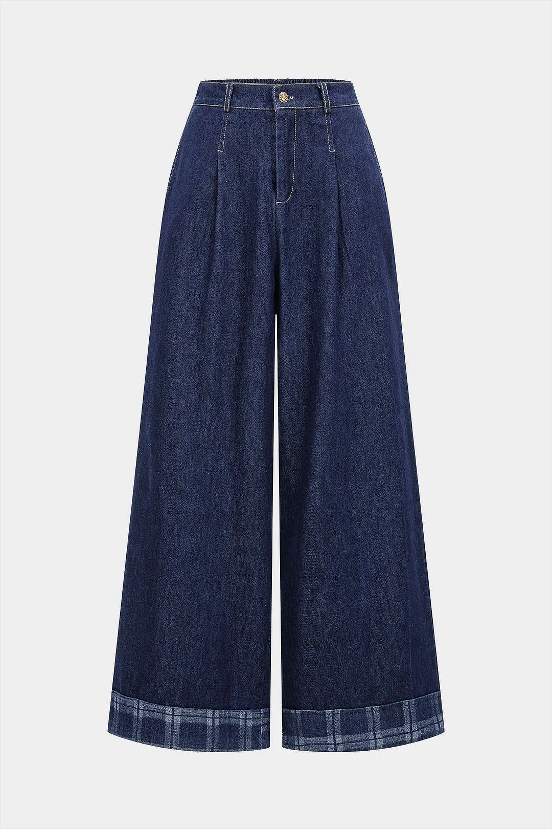 Denim Plaid Print Straight Leg Jeans sold by Micas