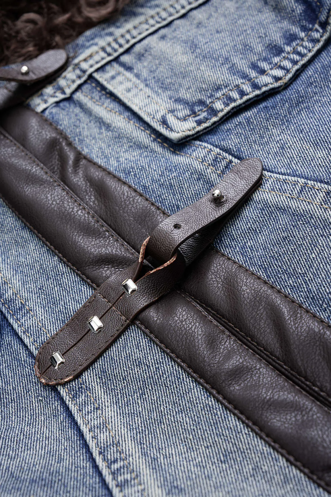 Denim Patchwork Faux Fur Pocket Outerwear sold by Micas product image thumbnail 3