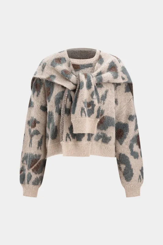 Contrast Abstract Print Knit Long-Sleeve Top With Shawl sold by Micas