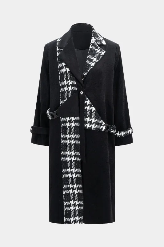Woolen Jacquard Patchwork Contrast Asymmetrical Notched Lapel Coat sold by Micas