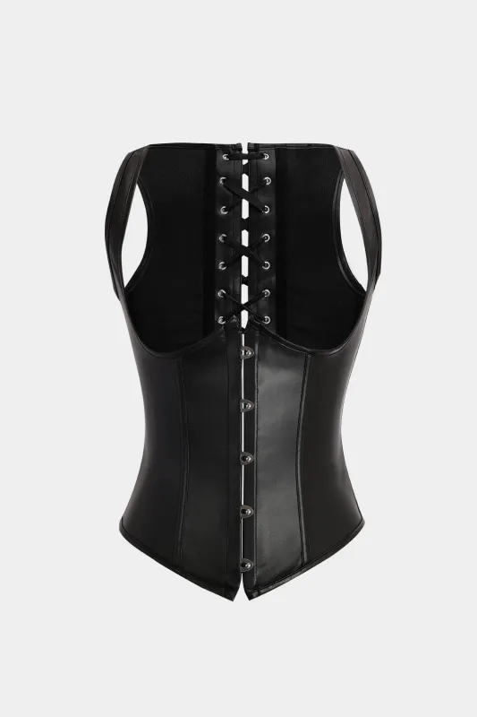 Faux Leather Corset Lace-Up Shaping Shapewear sold by Micas
