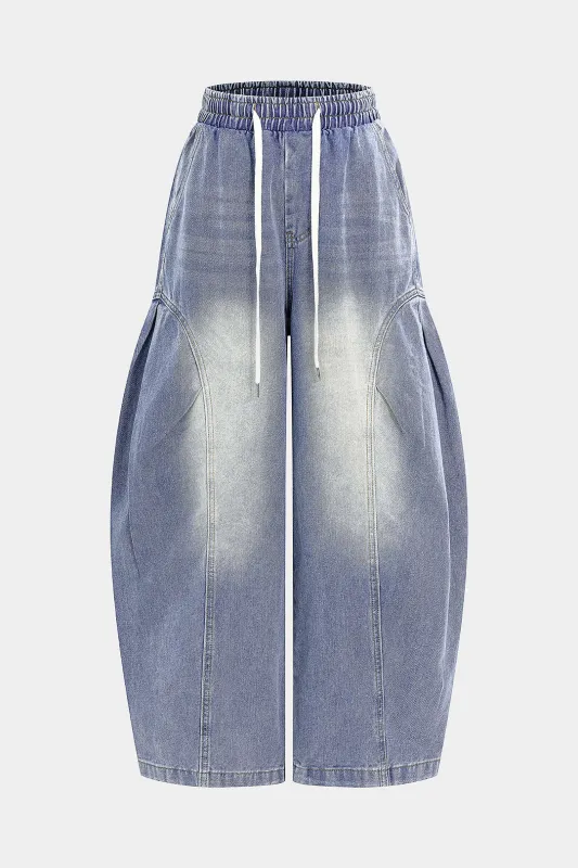 Denim Drawstring Shirred Waistband Jeans made by Micas
