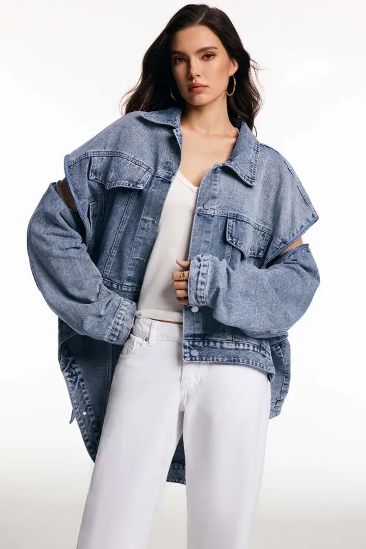 Denim Zipper Batwing Sleeve Outerwear sold by Micas
