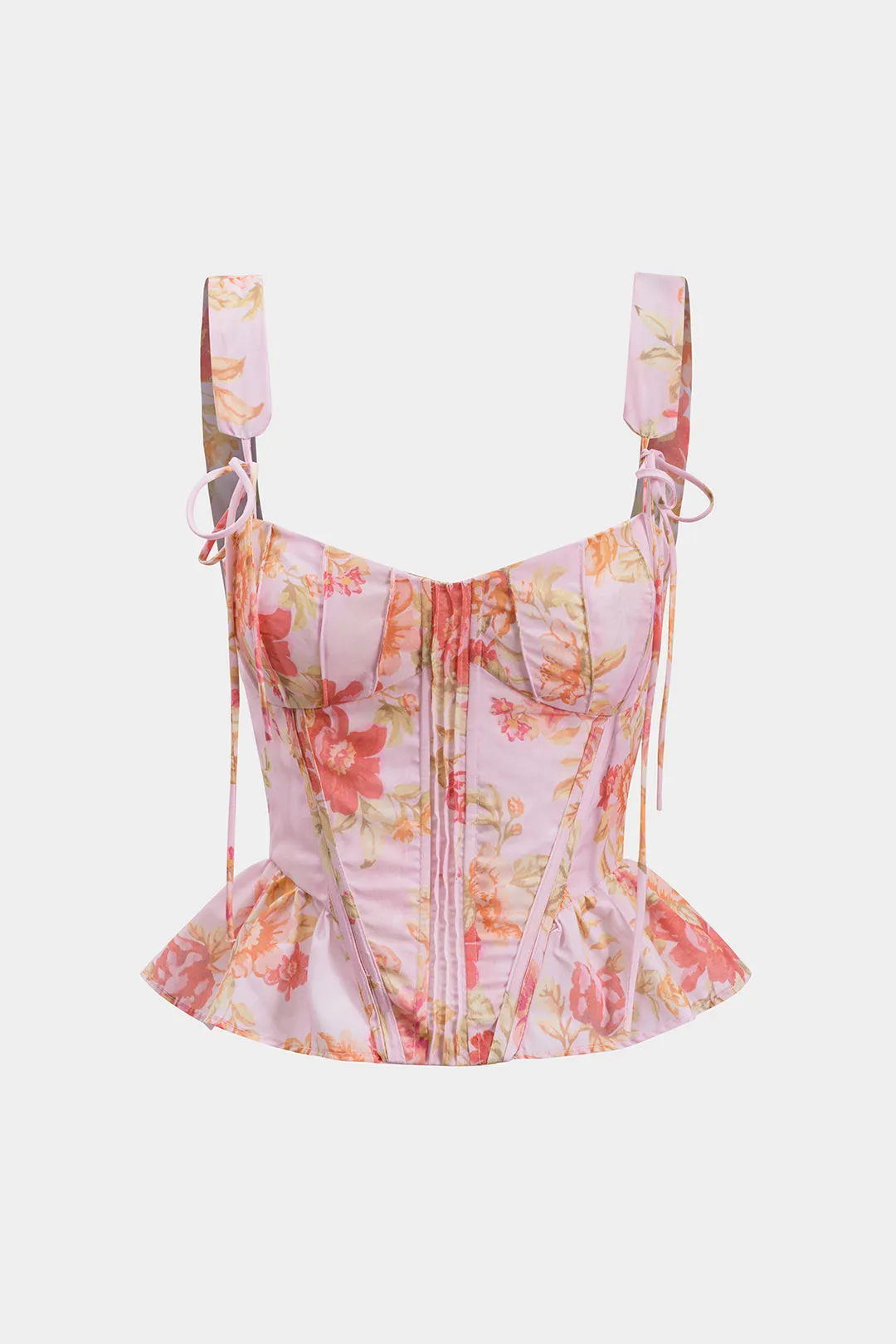 Floral Print Bustier Tie-Up Ruched Cami Top sold by Micas