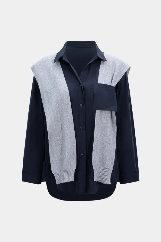 Solid Long-Sleeve Shirt With Shawl sold by Micas