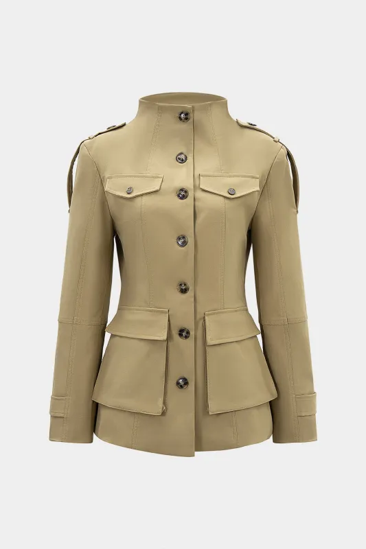 Mock Neck Button Pocket Jacket sold by Micas