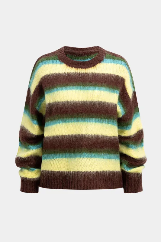 Knit Stripes Contrast Print Round Neck Long-Sleeve Top sold by Micas