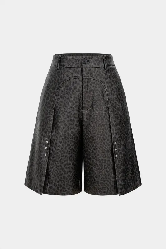 Leopard Print Faux Leather Button Shorts sold by Micas