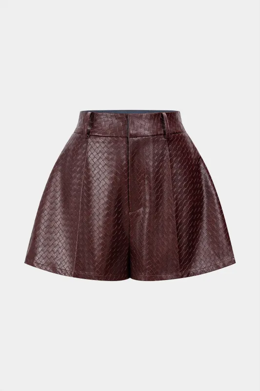 Woven Pattern Faux Leather Shorts made by Micas
