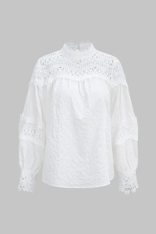 Lace Trim Cut Out Bell Long-Sleeve Shirt sold by Micas