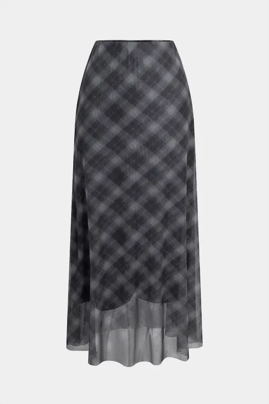 Plaid Print Sheer Mesh High Waist Skirt made by Micas