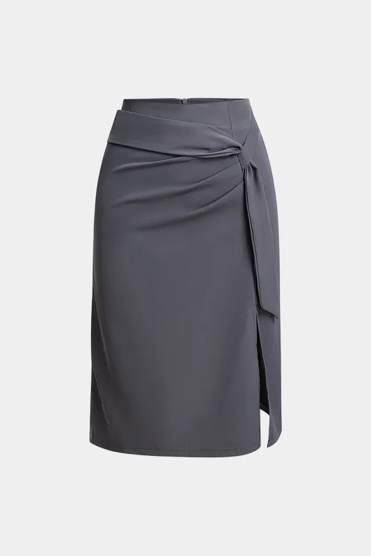 Asymmetrical Ruched Zipper Strappy Split Skirt made by Micas