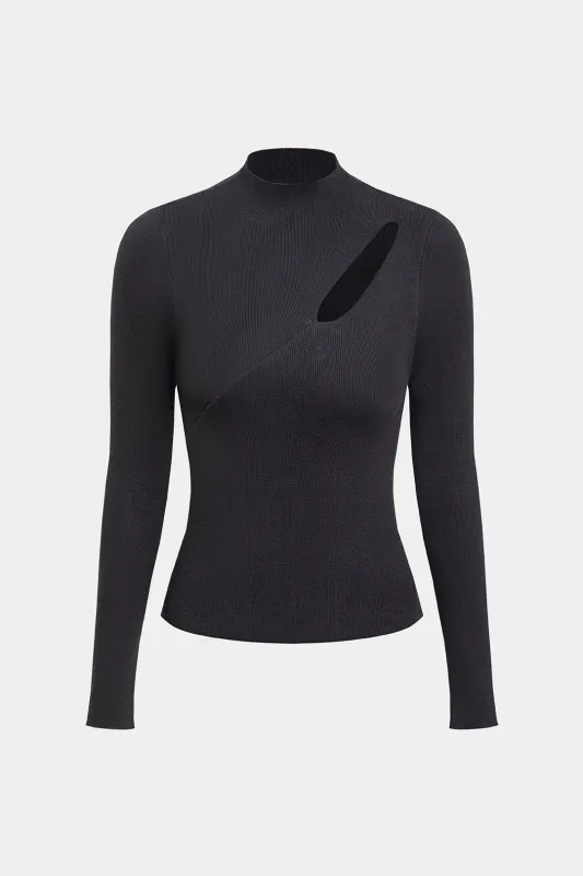 Knit Cut Out Mock Neck Long-Sleeve Top sold by Micas