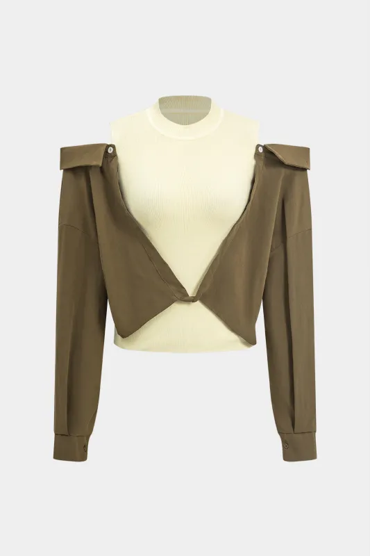 Contrast Patchwork Long-Sleeve Shirt sold by Micas