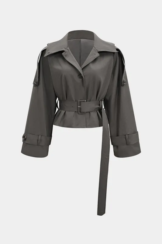 Solid Belted Cropped Jacket sold by Micas