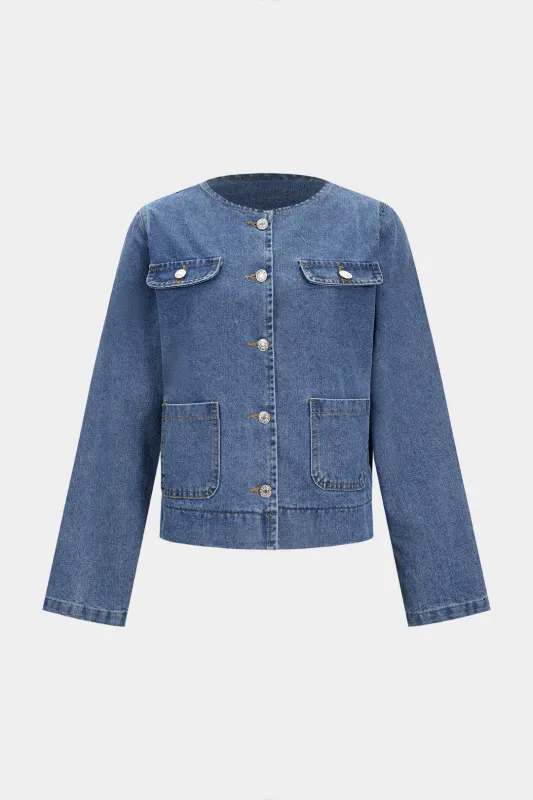 Denim Round Neck Pocket Outerwear sold by Micas