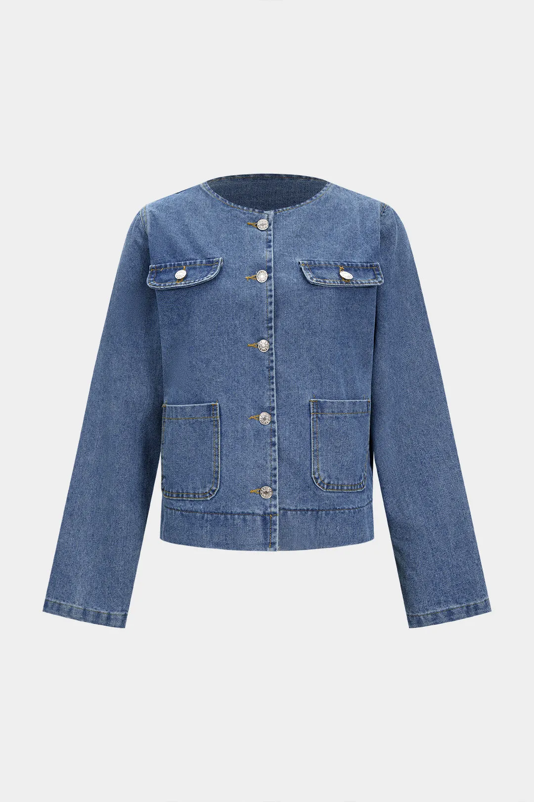 Denim Round Neck Pocket Outerwear sold by Micas
