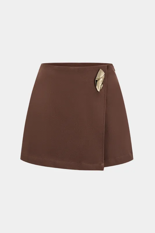 Irregular Metallic Button Asymmetrical Skort made by Micas