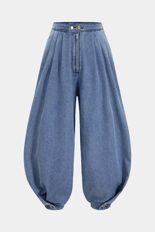 Plus Size Denim High Waist Zipper Barrel Balloon Jeans sold by Micas