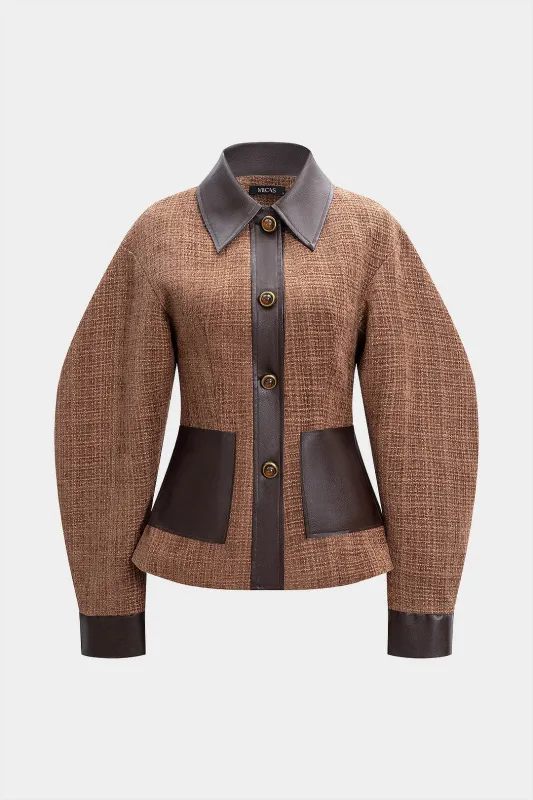 Faux Leather Patchwork Gigot Sleeve Jacket sold by Micas