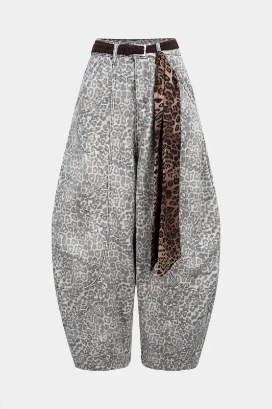 Leopard Print Denim Tie Front Belted Wide Leg Jeans sold by Micas