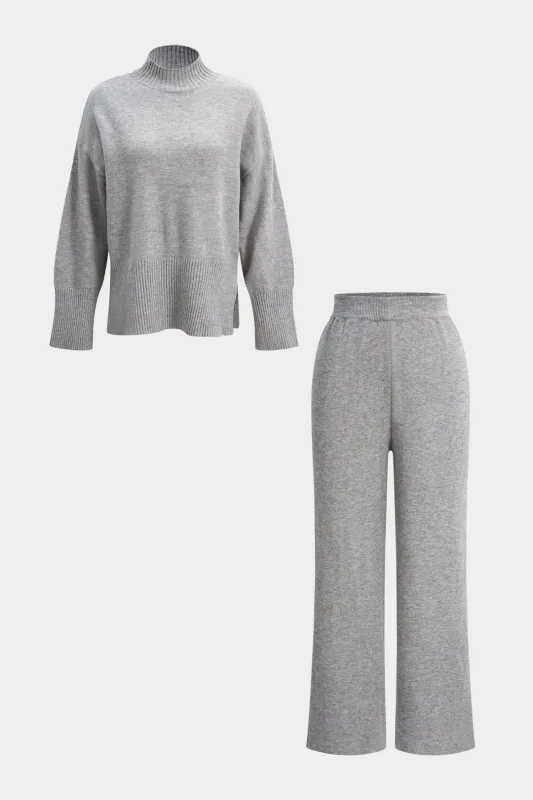 Knit Mock Neck Side Slit Long-Sleeve Top And Wide Leg Pants sold by Micas