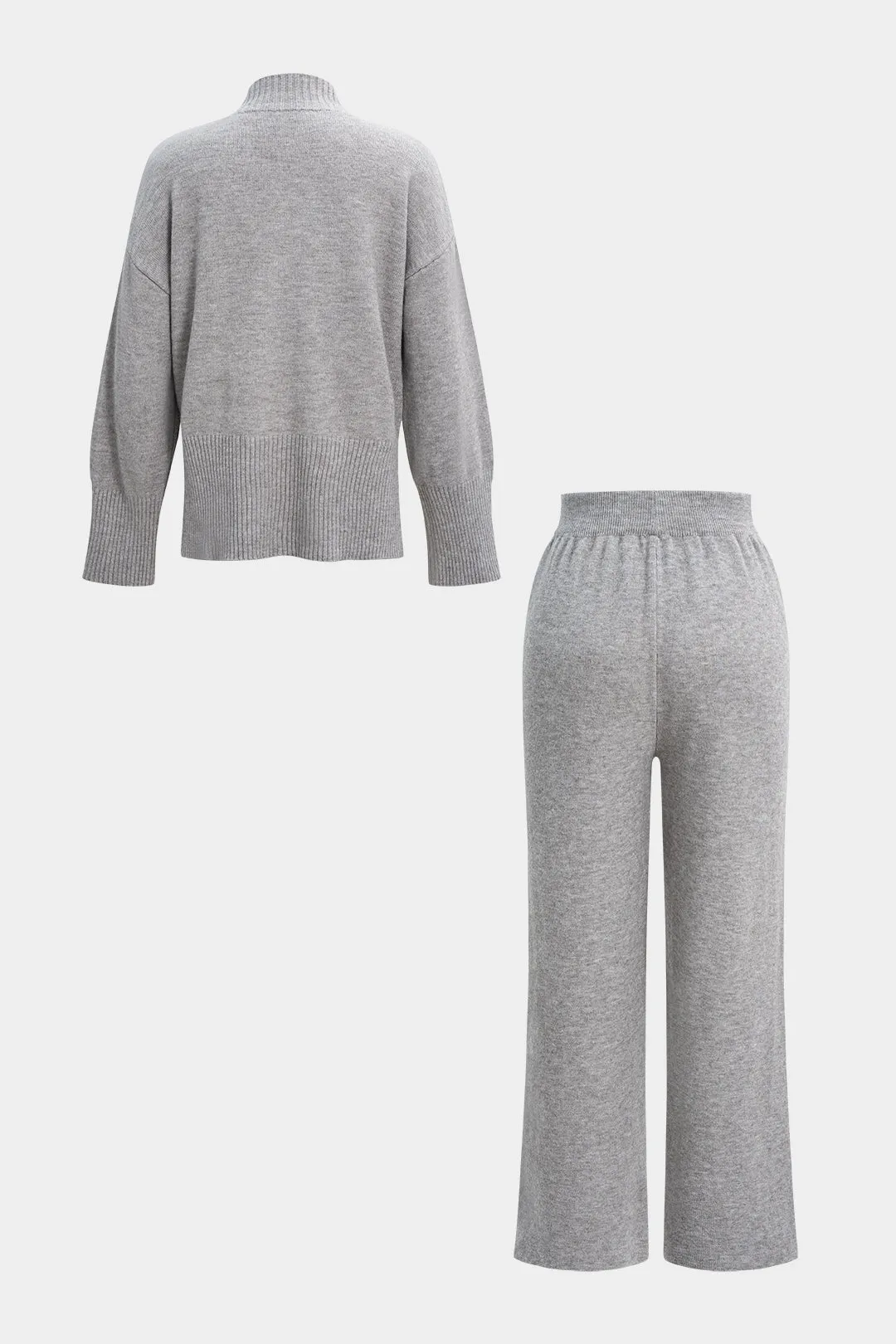 Knit Mock Neck Side Slit Long-Sleeve Top And Wide Leg Pants sold by Micas product image thumbnail 2