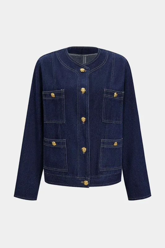 Denim Metallic Button Pocket Outerwear sold by Micas
