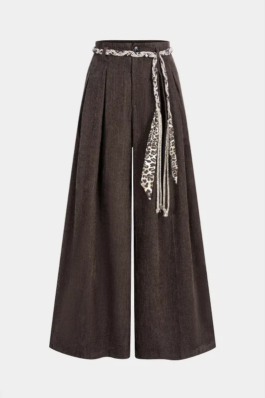 Leopard Print Braided Belted High Waist Pants made by Micas