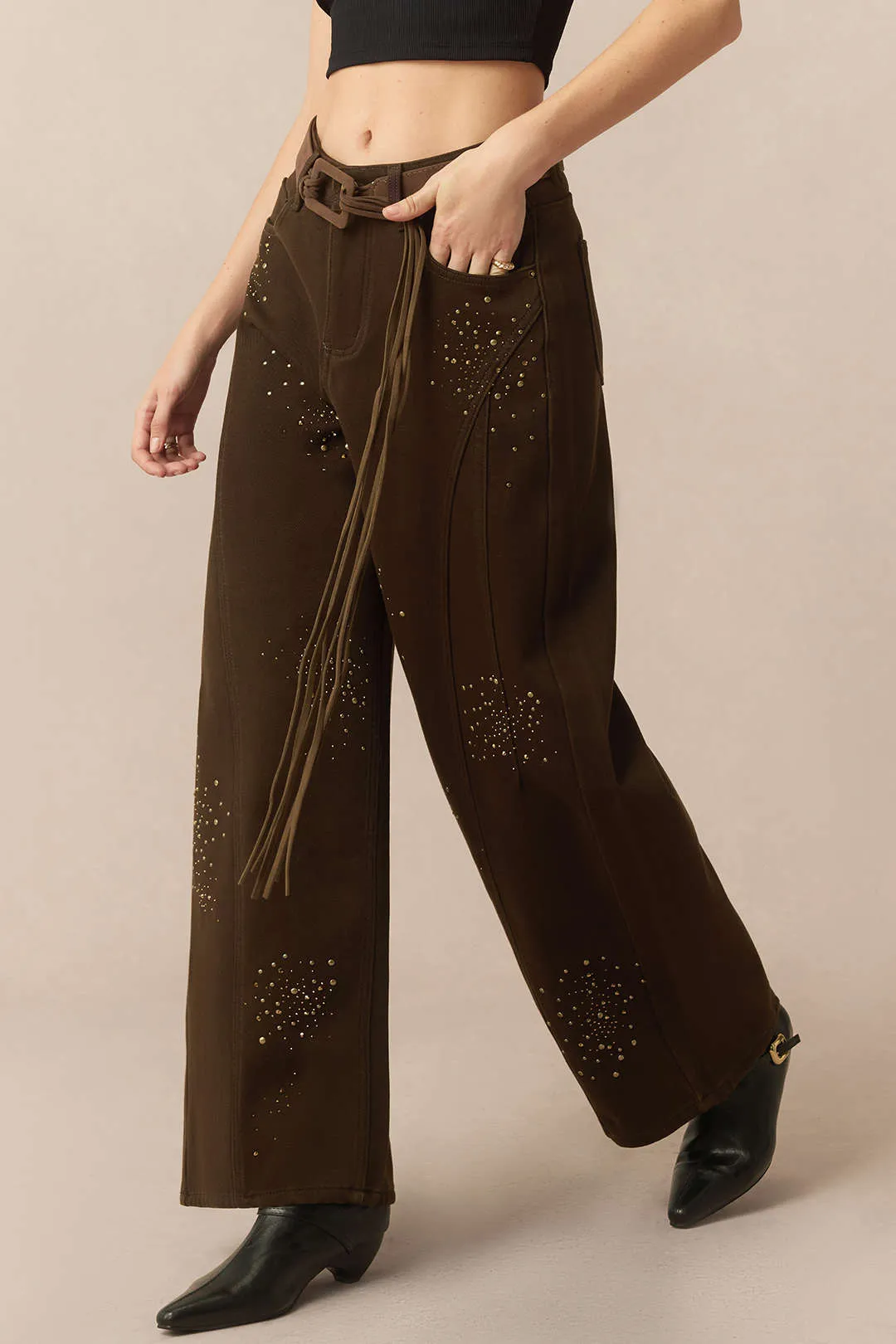 Denim Rhinestone Cecor Blted Wide Leg Jeans sold by Micas product image thumbnail 2