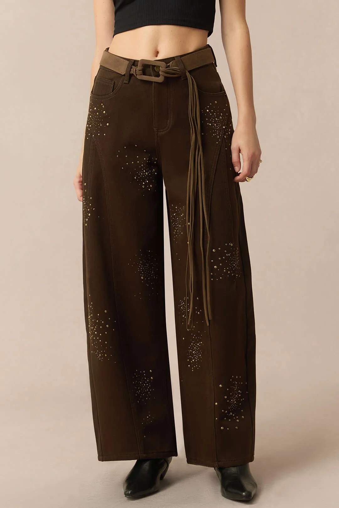 Denim Rhinestone Cecor Blted Wide Leg Jeans sold by Micas product image thumbnail 3