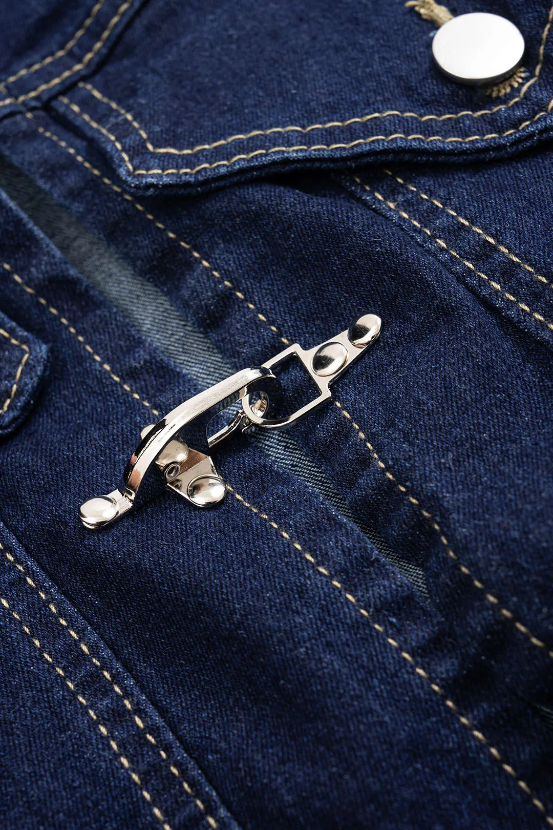 Denim Metallic Buckle Frayed Outerwear And Shorts Suit sold by Micas product image thumbnail 5