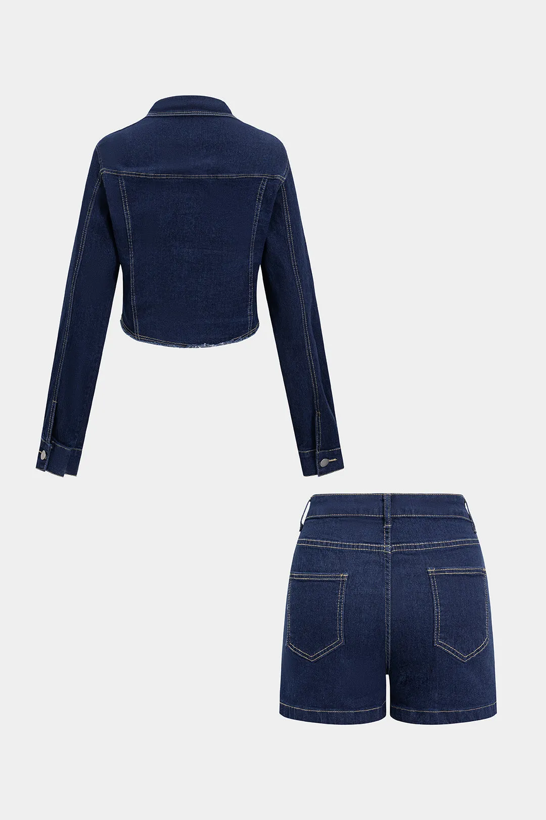 Denim Metallic Buckle Frayed Outerwear And Shorts Suit sold by Micas product image thumbnail 2