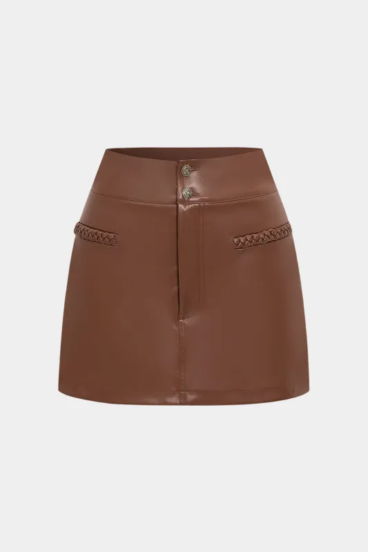 Faux Leather Braided High Waist Skort sold by Micas