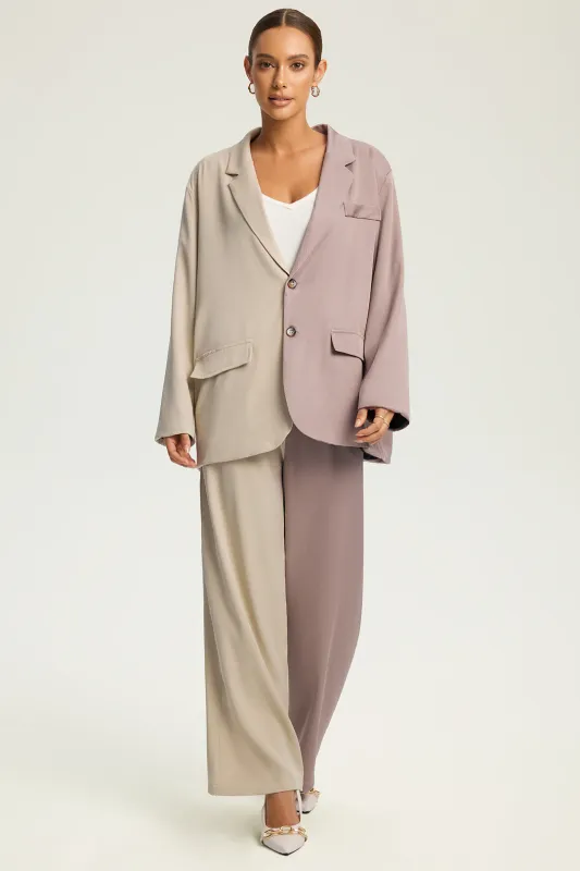 Contrast Notched Lapel Blazer And Trousers Set sold by Micas