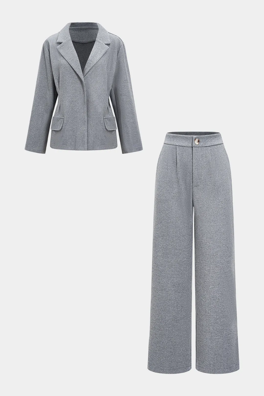 Solid V-Neck Long-Sleeve Top And Button Trousers Set sold by Micas