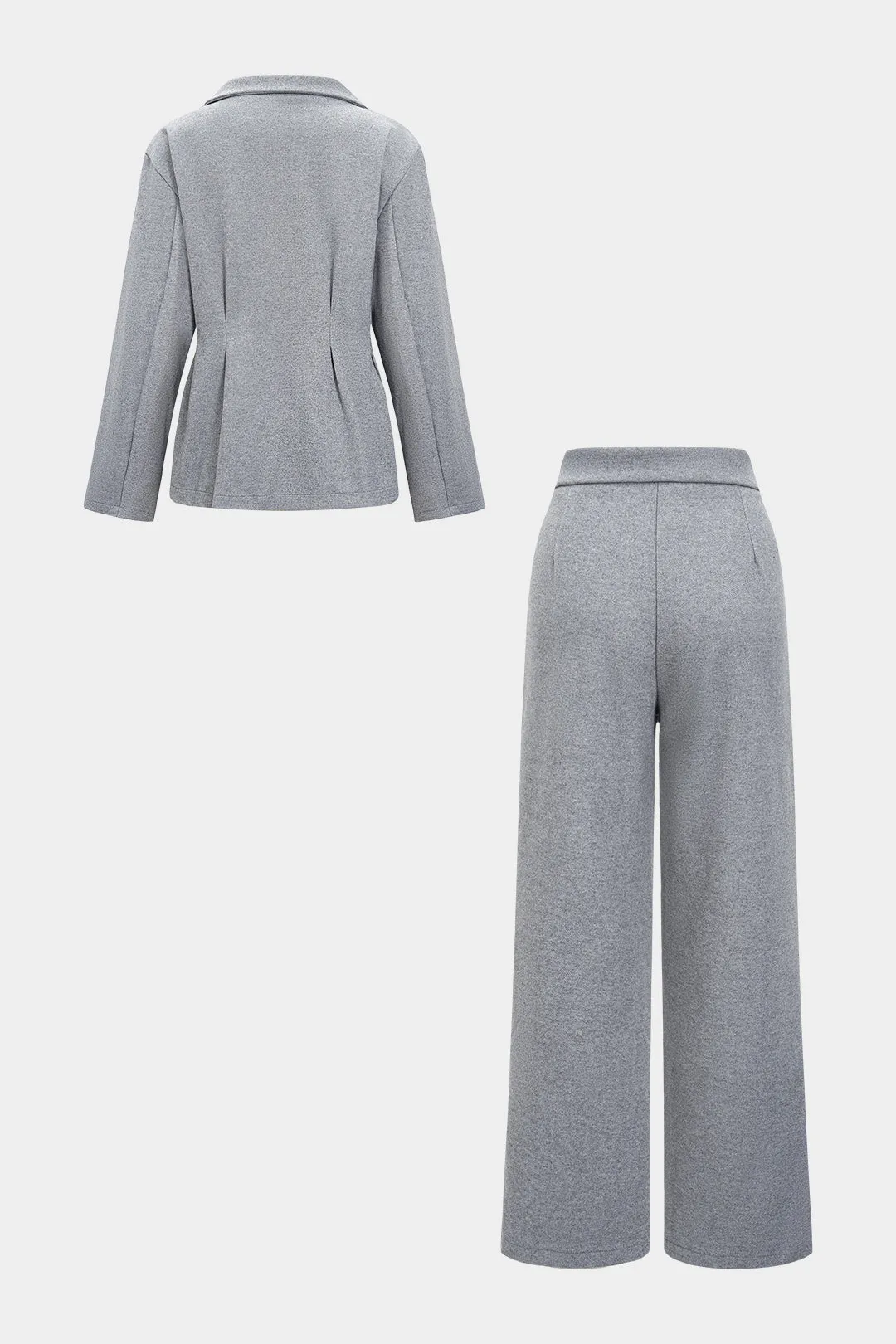 Solid V-Neck Long-Sleeve Top And Button Trousers Set sold by Micas product image thumbnail 2